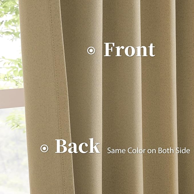 KEQIAOSUOCAI 90 Inch Burlap Natural Farmhouse Curtains Panels, Full Blackout Thermal Insulated Sound Proof Country Rustic Window Drapes for Living Room 2 Panels, W50 x L90 Inch, Tan Brown