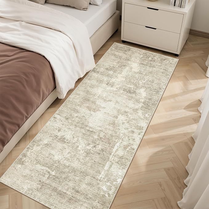 Soalmost Runner Rug 2x6 Washable Non-Slip Kitchen Runner Rugs for Bathroom Laundry Room Beige Gray Vintage Floor Carpet Runners for Hallway Entryway