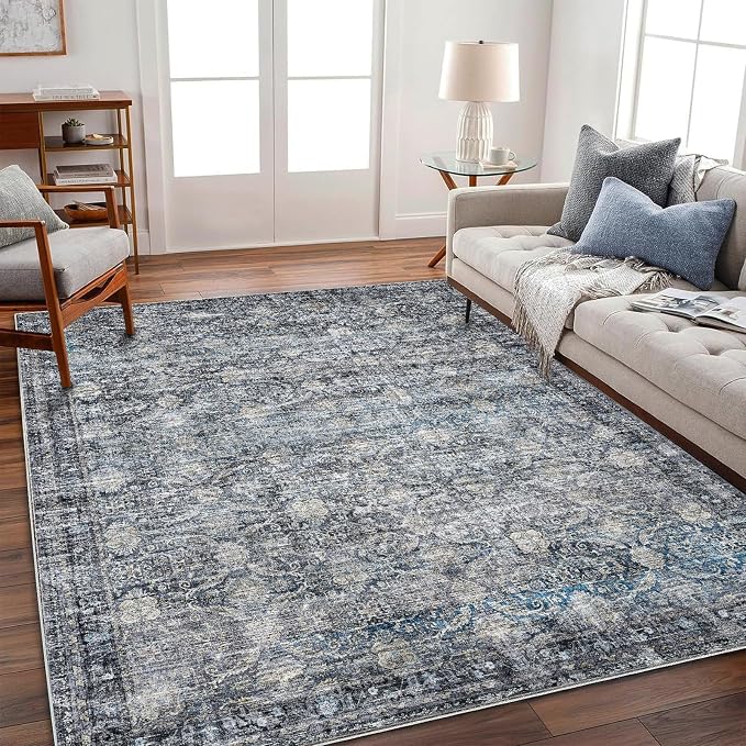 CHAMPLANT Area Rug 6'x9' Washable Vintage Traditional Floor Cover Thin Retro Kitchen Indoor Distressed Non Slip Carpet for Living Room Bedroom Dining Room