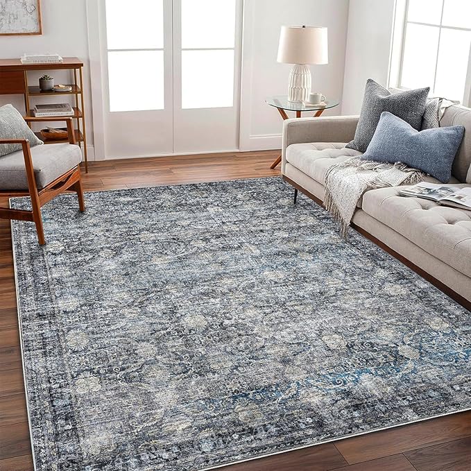 CHAMPLANT Washable Area Rug 8'x10' Boho Design Non-Shedding Non-Slip Easy Care Ideal for High Traffic Areas in Living Room Bedroom Office Coffee Table Kitchen Large Carpet