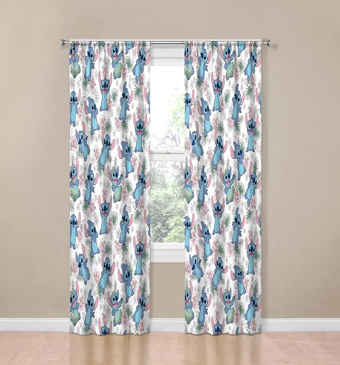 Jay Franco Window Curtains for Kids Bedroom 4-Piece Drape Set with 2 Tiebacks, Multi - Lilo & Stitch, 42" W x 84" L (Pack of 2)