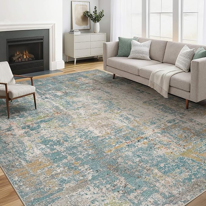 5x7 Area Rugs Living Room: Washable Large Abstract Neutral Modern Soft Rugs Stain Resistant Indoor Floor Non-Slip Accent Carpet for Bedroom Nursery Playroom Office Dining Room Home Decor- Teal