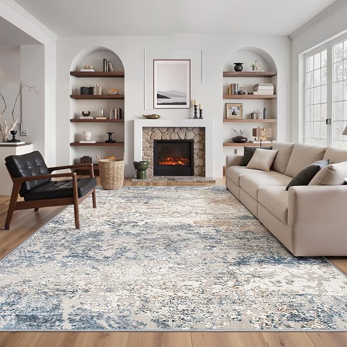 Art&Tuft Washable Rugs 5x8, Anti-Slip Backing Abstract Area Rug 5x8, Stain Resistant Rugs for Living Room, Foldable Machine Washable Area Rug(5'x8', Blue)