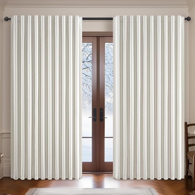 Birch Extra Wide 60 Inch Total 120" Blackout Crtains for Living Room 2 Panels Set, Farmhouse Thick Linen Blend Room Darkening Large Window Drapes with Rod Pocket Thermal Pleated Curtain(60"W x 102"L)