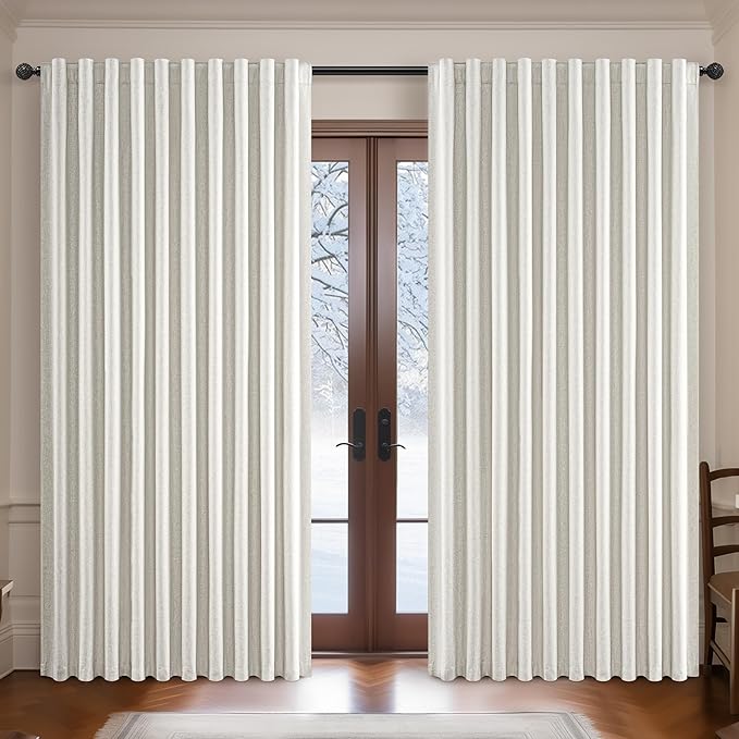 108 Inch Floor to Ceiling Blackout Curtains 70 Inches Wide for Sliding Glass Door,Luxury Pleated Cream Beige Linen Room Darkening Privacy for Wide Large Windows 66 to 120 Drapes(70"W x 108"L 2 Panels)
