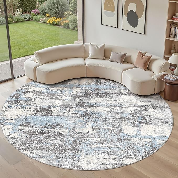 Area Rugs for Living Room: 10x10 Abstract Washable Rug Modern Neutral Large Soft Stain Resistant Non-Slip Backing Machine Table for Bedroom Dining Room Indoor Home Office Carpet - Blue Grey