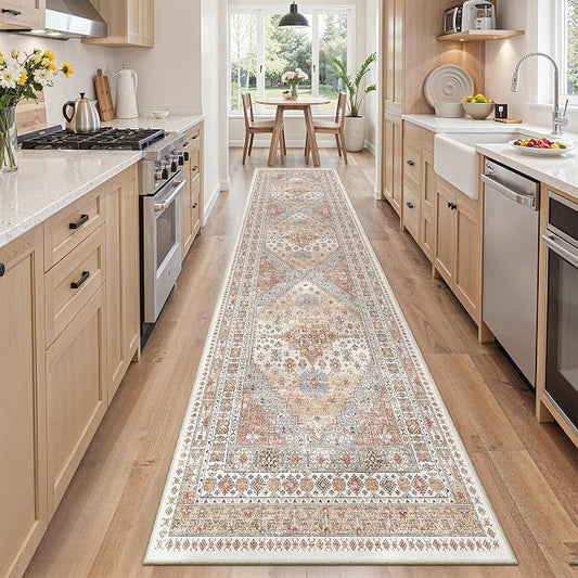 zesthome 2x7 Runner Rug Non Slip, Thin Entryway Washable Rug for Entryway, Runners for Hallways, Low Pile Vintage Abstract Soft Rugs for Living Room, Kitchen, Bedroom(Orange,2'x7')