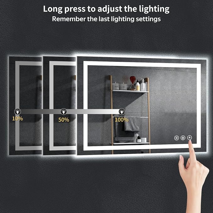 48" x 32" LED Bathroom Mirror with Lights, Backlit + Front Lit, Anti-Fog, Lighted Vanity Mirror for Bathroom Wall, Dimmable Brightness, 3 Colors, Memory Function, Shatterproof Tempered Glass