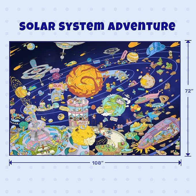 Hazo Haus Solar System Explorer 6x9 Kids Area Rug – Educational Outer Space Map with Planets, Rockets, Robots & Aliens – Ideal for Playroom, Classroom, Living Room, or Science-Loving Children