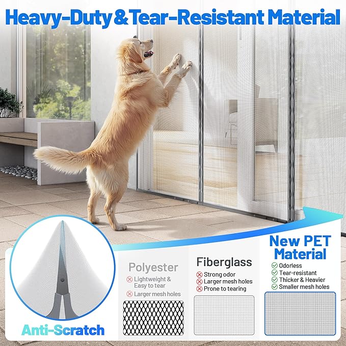 Heavy Duty Magnetic Screen Door Mesh - Hand-Free Door Net Screen with 100 Magnets, Pet & Kid Friendly, PET Fine Mesh Doors Screens Keep Bug & Mosquito Out Fit Sliding Patio French Doors Size 72" x 80"