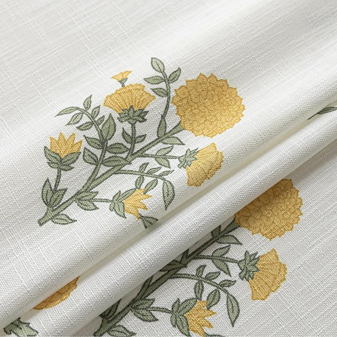 Spring Cute Colorful Floral Curtains for Living Room, 96 Inch Yellow and White Wildflower Design Semi Sheer Linen Pinch Pleated Drapes, Vintage Cottage Country Pattern Window Treatments, 2 Panels