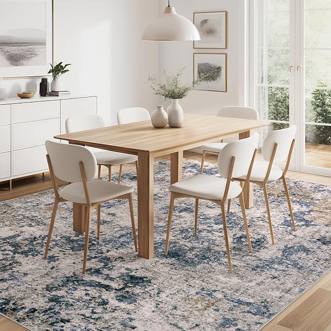 Area Rugs 5x8 Living Room: Washable Large Abstract Modern Neutral Soft Rug Stain Resistant Non-Slip Backing Carpet for Bedroom Dining Room Indoor Nursery Dorm Home Office Decor - Blue Brown