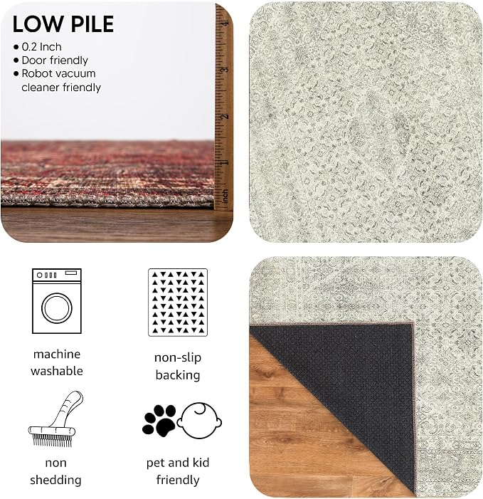 Keen Home Design 30"x84" Rug - Machine Washable Runner Rug with Non-Slip Backing, Ideal for Hallway, Entryway, Kitchen, Laundry Room - Vintage, Easy Clean, Durable, Low Pile Rug - (2'6" x 7')