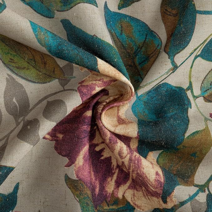 ALIGOGO Floral Kitchen Curtains 54 Inch Length, Cottage Semi-Blackout Flower Curtains for Small Window, Light Filering Grommet Floral Drapes 2 Panels, 50W x 54L Inch, Taupe