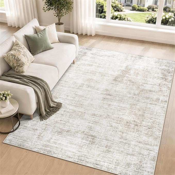 5x7 Area Rugs for Living Room Washable Rugs Neutral Abstract Large Rug Soft Modern Carpet Non-Slip Stain Resistant Low Pile Rug for Bedroom Dining Room Nursery Home Office Under Table Area Rug Brown