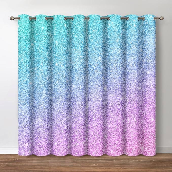 Jekeno Bright Colorful Ombre Blackout Curtains Pretty Multicolor Abstract Art Print Drapes Decor Home Bedroom Apartment Living Room Darkening Grommet Window Treatments 2 Panels Set,52x84 Inch