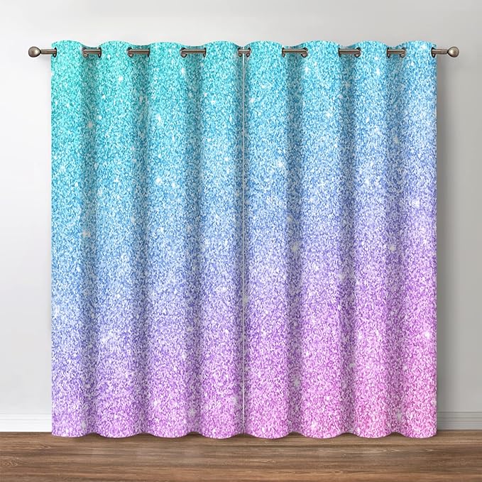 Jekeno Multi-Colored Blackout Curtains - Colourful Colored Background Print Blocking Curtain for Girls Women Bedroom Living Room Home Decor Grommet Window Drapes 2 Panel Set, 42" x 54"