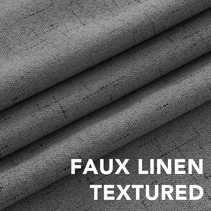 H.VERSAILTEX Blackout Curtains Linen Curtains 120 inches Long 100% Black Out Curtains for Bedroom Windows, Textured Linen Look Draperies Grommet with White Liner, 2 Panels, Grey