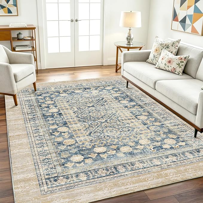 CHAMPLANT Washable Area Rug 10'x14' Boho Design Non-Shedding Easy Care Ideal for High Traffic Areas in Living Room Bedroom Office Coffee Table Kitchen Large Carpet