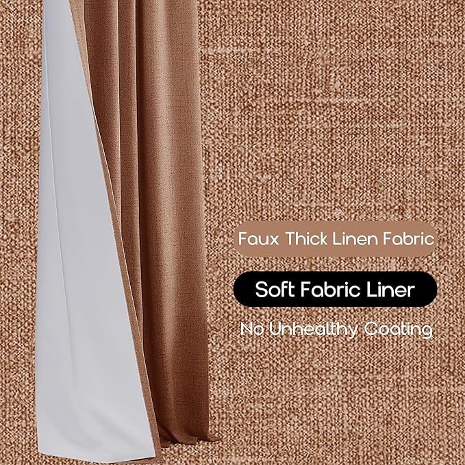 Solid Terracotta Color Linen Blackout Curtains 96 Inch Long, Vintage Country & Retro Mid Century Modern Drapes for for Bedroom Living Room, 2 Panel Set