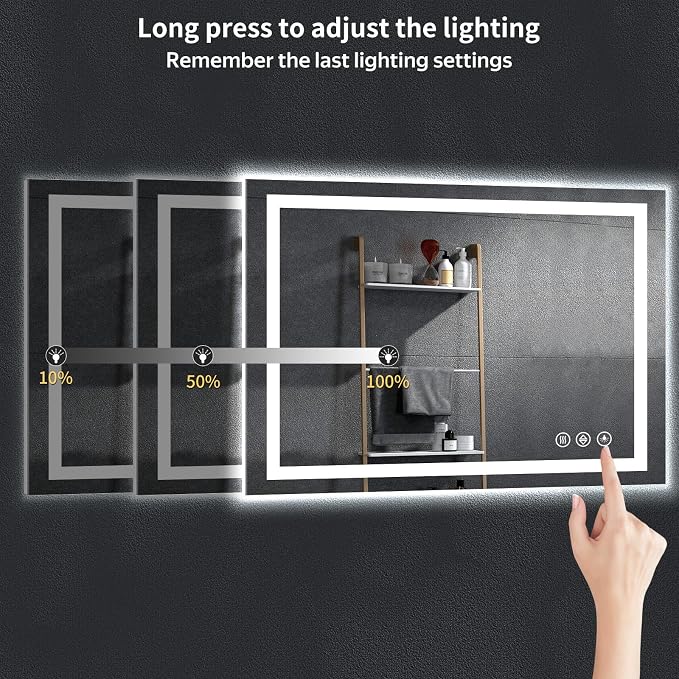 55"x30" LED Bathroom Mirror with Lights, Backlit + Front Lit with CRI>90, Lighted Mirror for Bathroom, Anti-Fog, Dimmable Brightness, 3 Colors, Memory Function, Shatterproof Tempered Glass