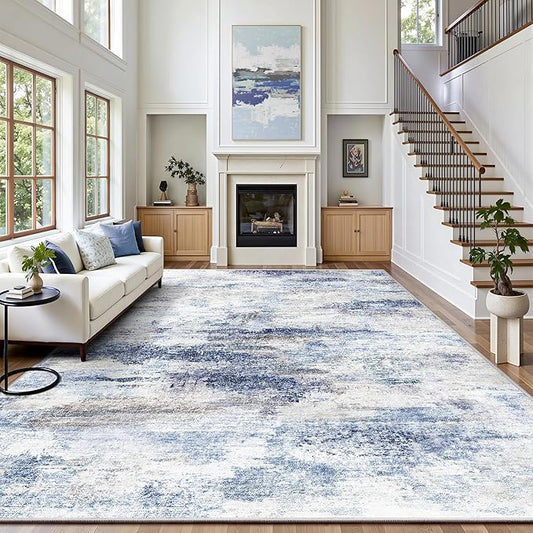 8x10 Area Rugs, Abstract Morden Soft Washable Rug, Non-Slip Low Pile Rugs for Living Room, Bedroom, Dining Room, Home, Office(Rust Blue/Brown)