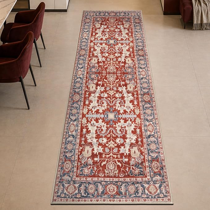 Keen Home Design 30"x120" Rug - Machine Washable Runner Rug with Non-Slip Backing, Ideal for Hallway, Entryway, Kitchen, Laundry Room - Vintage, Easy Clean, Durable, Low Pile - (2'6" x 10')