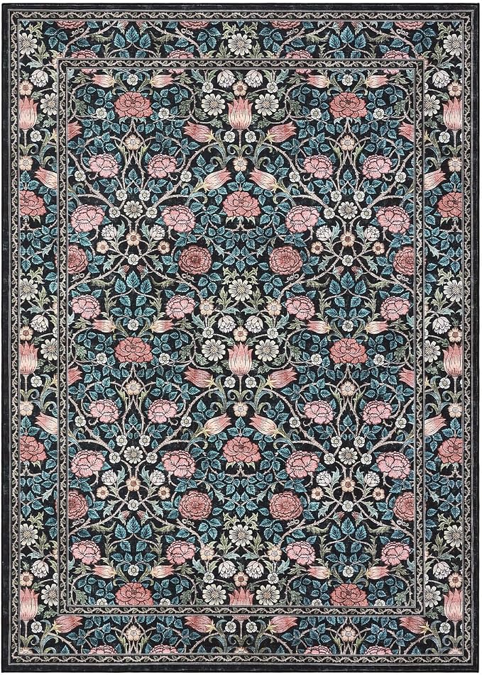 GarveeHome Indigo Blue 2.5x8 Runner Rug Washable Kitchen Rugs Non Slip Vintage Floral Boho Long Rug for Hallways Bedroom Entryway Bathroom Mat TPE Backing