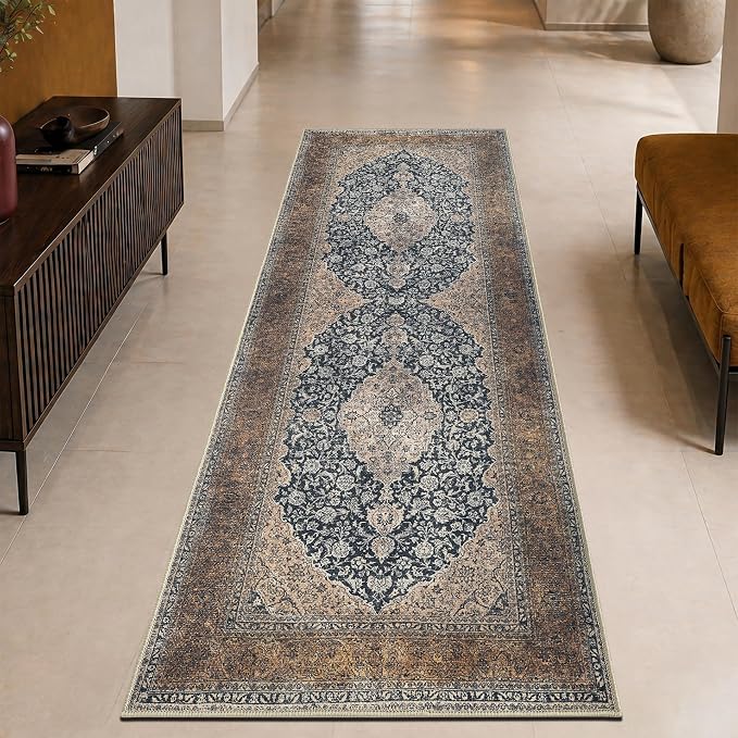 Keen Home Design 30"x144" Rug - Machine Washable Runner Rug with Non-Slip Backing, Ideal for Hallway, Entryway, Kitchen, Laundry Room - Vintage, Easy Clean, Durable, Low Pile - (2'6" x 12')