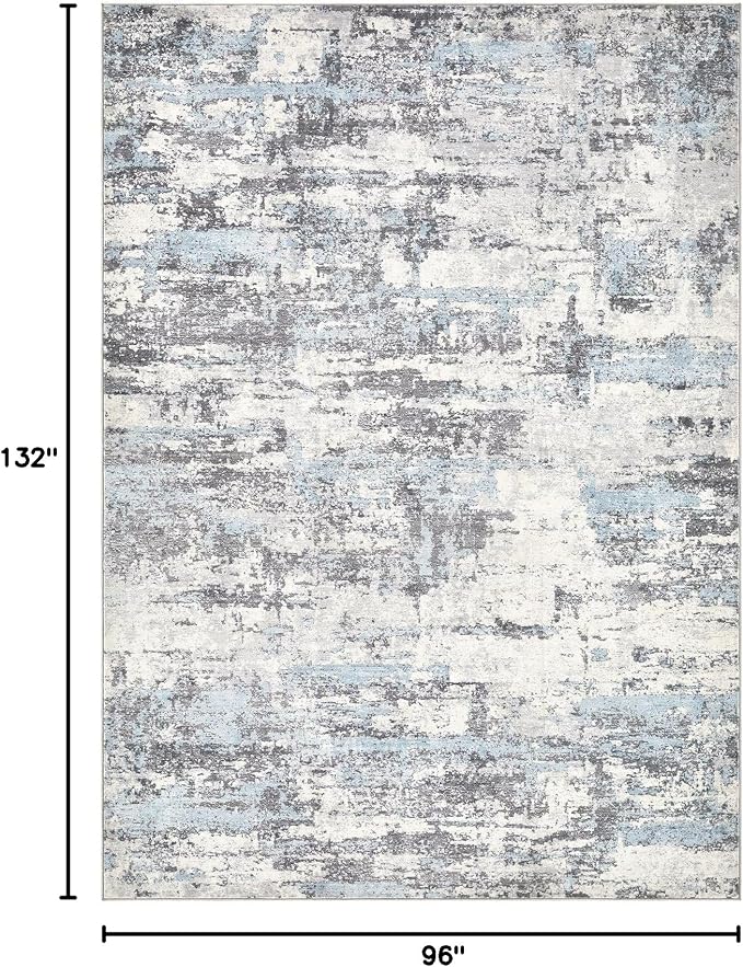 Area Rugs for Living Room: 8x11 Abstract Washable Rug Modern Neutral Large Soft Stain Resistant Non-Slip Backing Machine Table for Bedroom Dining Room Indoor Home Office Carpet - Blue Grey