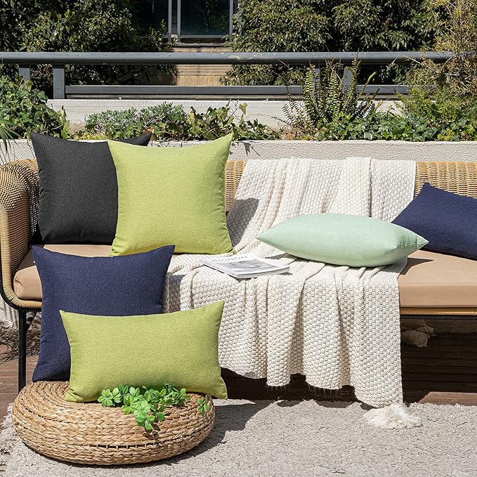 MIULEE Pack of 2 Decorative Outdoor Solid Waterproof Throw Pillow Covers Faux Linen Garden Farmhouse Cushion Cases for Halloween Tent Balcony Couch Sofa 20x20 Inch Black