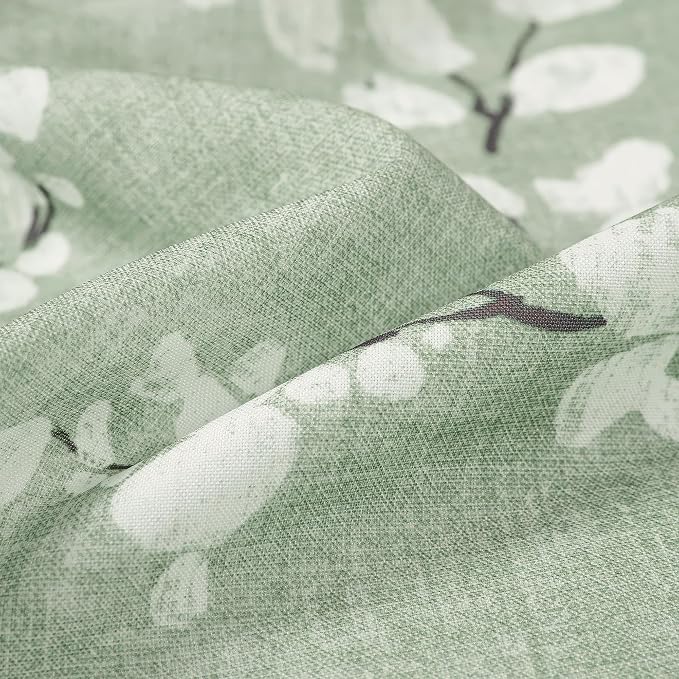 FMFUNCTEX Green White Kitchen Tier Curtains 24 Inch Length Blossom Print Half Window Drapes for Bathroom Floral Patterned Light Filtering Privacy Protected Café Curtain Panels Rod Pocket 2 Panels
