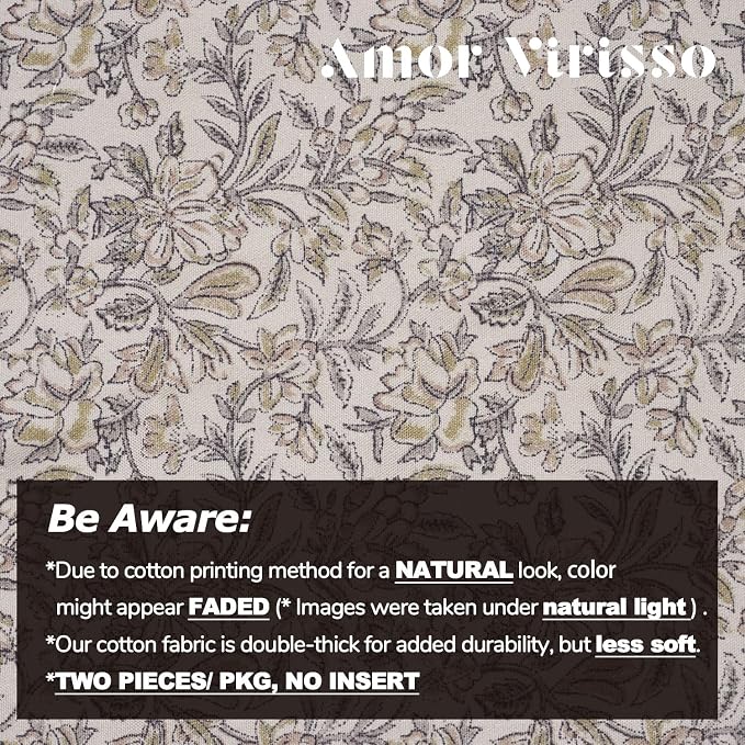 Amor Virisso Floral Throw Pillow Covers 20x20 Set of 2 Vintage Block Print Pillow Covers Decorative Pillow Covers Couch Pillows for Living Room Farmhouse Accent Sofa Pillows, Yellow/Sand