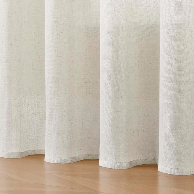 Joydeco Light Filtering Curtains 96 Inch Length for Bedroom, Linen Curtains 96 Inch Length 1 Panel Set for Living Room，White Semi Sheer Drapes 96 Inches Long with Rod Pockets