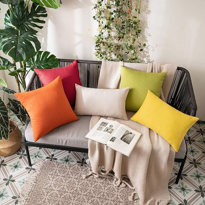 MIULEE Pack of 2 Decorative Outdoor Solid Waterproof Throw Pillow Covers Spring Faux Linen Garden Farmhouse Cushion Cases for Summer Patio Tent Balcony Couch Sofa 18x18 Inch Green