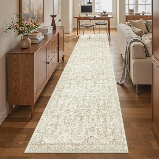 Soalmost Runner Rug 2x12 Washable Non-Slip Hallway Runner Rugs for Kitchen Bathroom Laundry Room Beige/Brown Vintage Floor Carpet Runners for Hallways Entryway