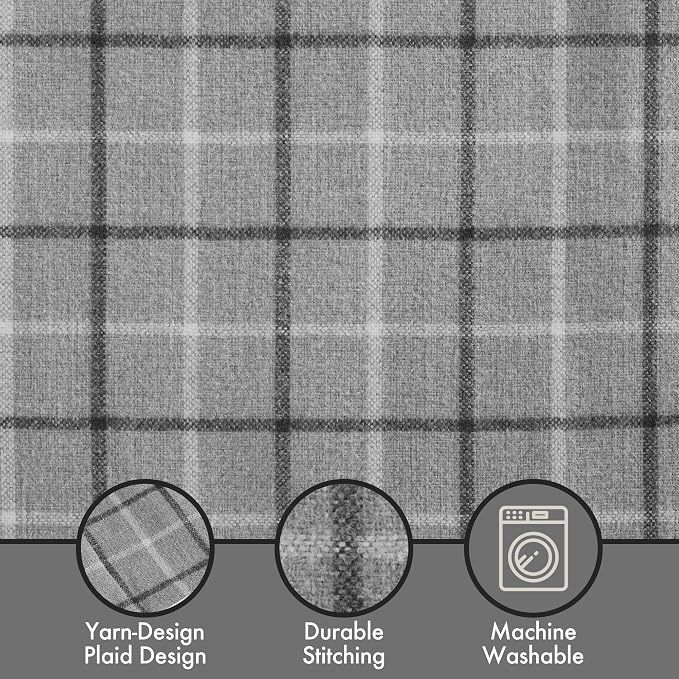 Madison Park Anaheim Cabin Plaid Curtain Window, Thermal Insulated Fleece Lining, Living Room Decor Room Darkening Drape for Bedroom, 1-Single Panel Pack, 50x95, Rod Pocket & Back Tab, Grey