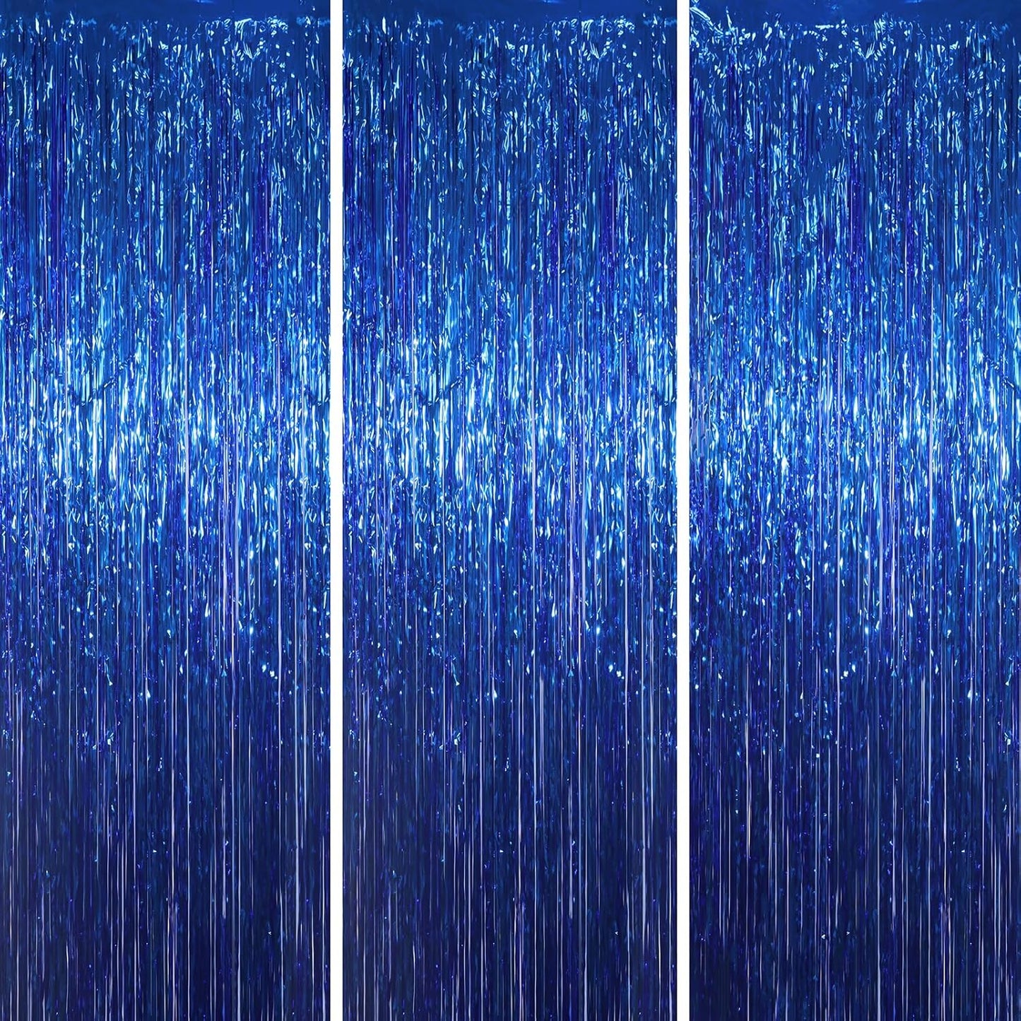 3 Pack 3.3x8.2 Feet Blue Foil Fringe Backdrop Curtains, Tinsel Streamers Birthday Party Decorations, Fringe Backdrop for Graduation, Baby Shower, Gender Reveal, Disco Party