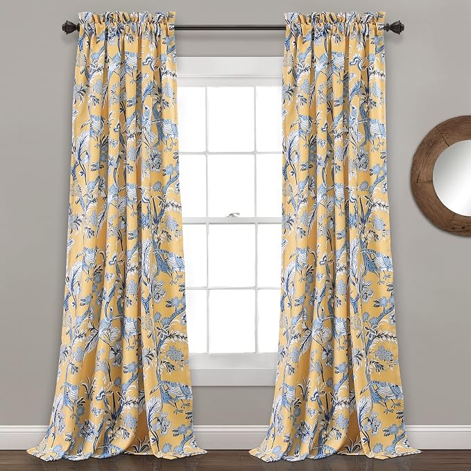 Lush Decor Dolores Light Filtering Window Panels, Pair, 52" W x 95" L, Navy & Multi - Floral Curtains for Bedroom - Vintage Curtains - Coquette Room Decor