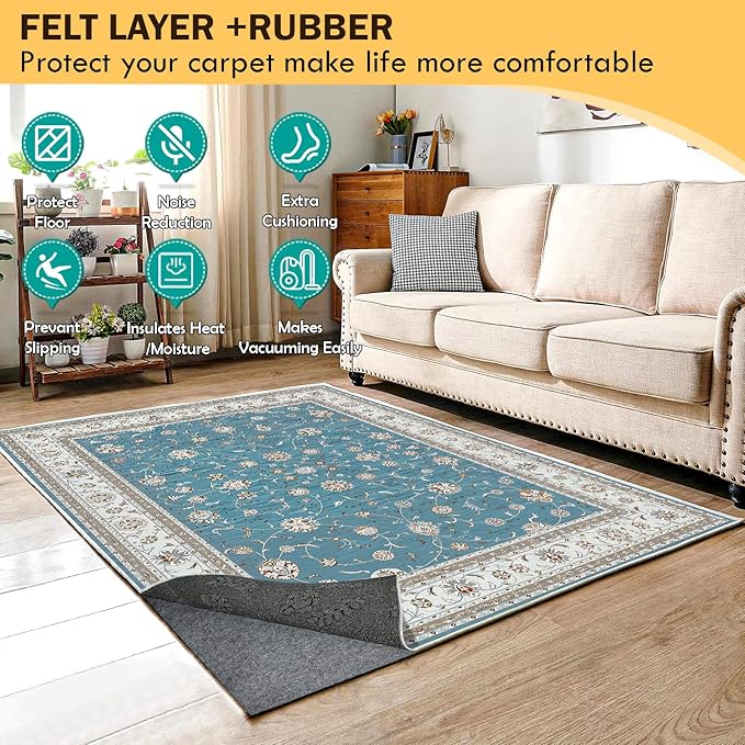 Waterproof Rug Pad 3x5 Ft, 1/8" Thick Under Area Carpet Padding, Non Slip Felt Rug Pads for Hardwood Floors, Protective Underlay Keeps Rugs in Place Without Wrinkles