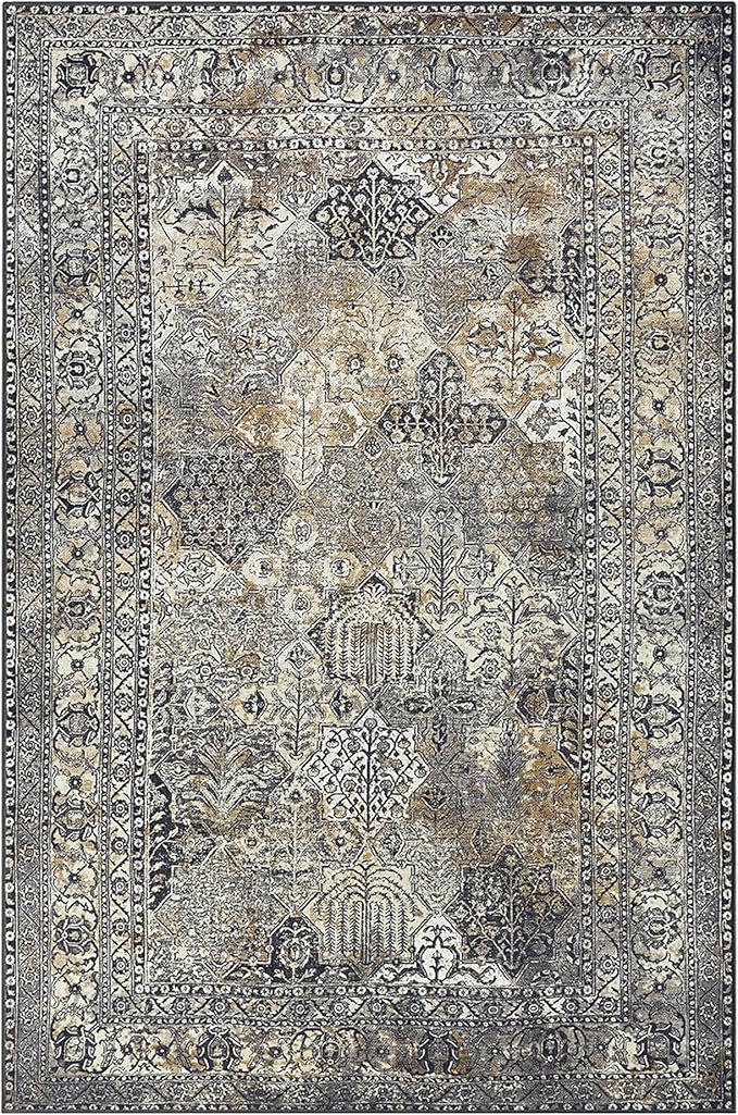Keen Home Design 6x9 Rug - Machine Washable Area Rug with Non-Slip Backing, Ideal for Living Room, Dining Room, Bedroom - Vintage, Easy Clean, Durable, Low Pile Rug - (6' x 9')