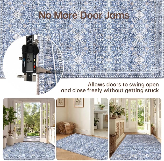 Sasttie 2x3 Rug, Ultra-Soft Washable Rug, Low Pile Foldable Thin Carpets with Non-Slip Backing, Skin-Friendly Stain Resistant Carpet for Living Room, Bedroom, Kitchen, Dorm, 2x3, Blue
