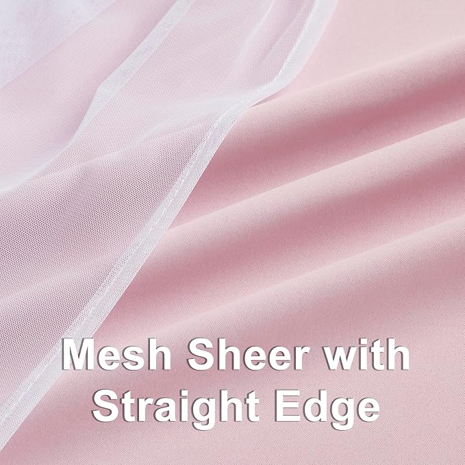 Bujasso Pink Blackout Curtains with Sheer Overlay Mix and Match Double Layer 80% Room Darkening Window Treatment Set for Girls Bedroom Living Room Pink Drapes with Tiebacks Grommet Top 37" Wx95 Lx2