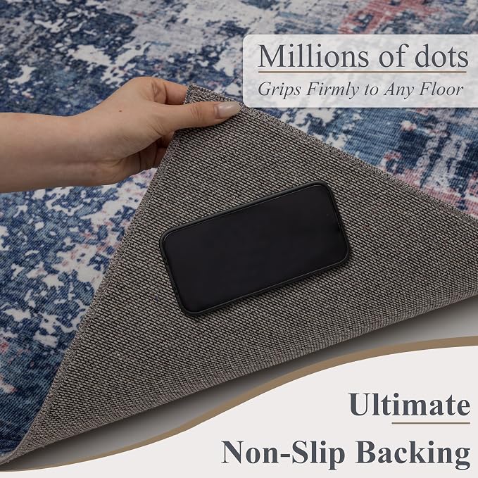 Sasttie 10x14 Soft Area Rug for Living Room, Modern Abstract Washable Large Carpet for Bedroom, with Non-Slip Backing, Pink and Blue