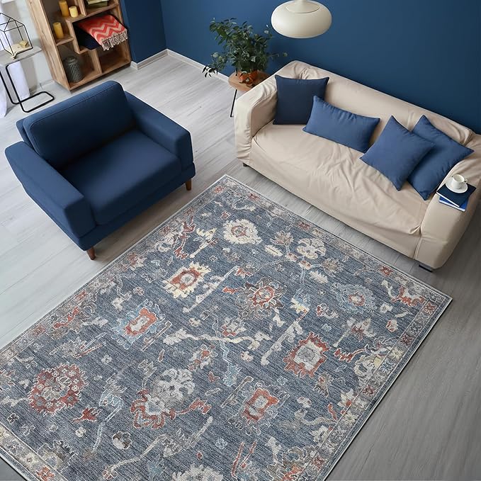 Keen Home Design 48"x72" Rug - Machine Washable Area Rug with Non-Slip Backing, Ideal for Living Room, Dining Room, Bedroom - Vintage, Easy Clean, Durable, Low Pile Rug - (4' x 6')