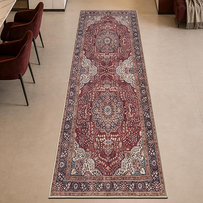 Keen Home Design 30"x144" Rug - Machine Washable Runner Rug with Non-Slip Backing, Ideal for Hallway, Entryway, Kitchen, Laundry Room - Vintage, Easy Clean, Durable, Low Pile - (2'6" x 12')
