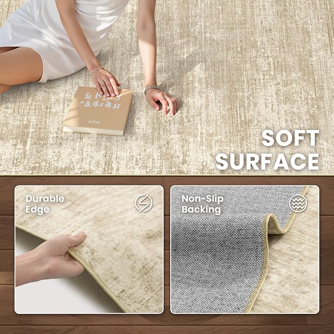 Zesthome Washable Runner Rug 2x6, Runners for Hallways, Non Slip Kitchen Runner Rugs, Soft Abstract Entryway Runners, Ultra-Thin Stain Resistant Rug for Bedside, Laundry, Corridor (Beige/Brown, 2'x6')