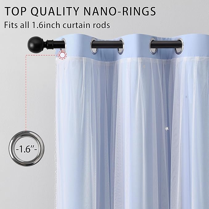 XiDi Light Blue Blackout Curtains for Girls Bedroom Living Room 63 Inches Long 2 Panels Star Curtains Boys Kids Room Darkening Thermal Insulated Drapes Grommet Noise Reduction Window Treatments 34x63