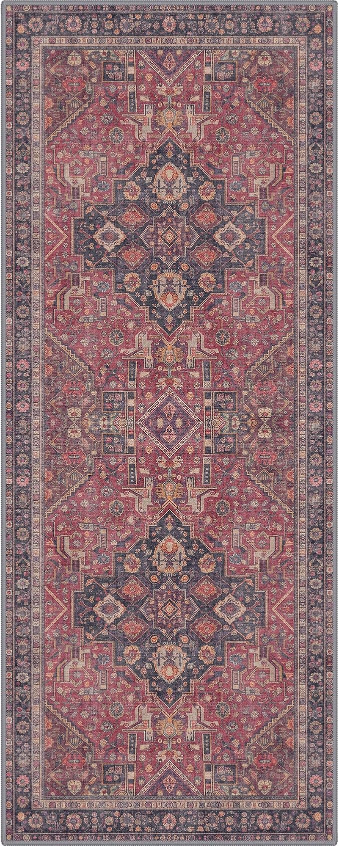 GENIMO Runner Rug 2x5 Non Slip Machine Washable Hallway Runner Rug, Low Pile Lightweight Rugs for Entryway, Hallway, Kitchen and Corridor, Vintage Scarlet