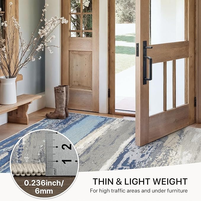 GENIMO 2X3 Washable Modern Doormat, Non-Slip Low Pile Chenille Area Rug, Small Entry Mat for Entrance Hallway Kitchen Bathroom, Indigo Drift